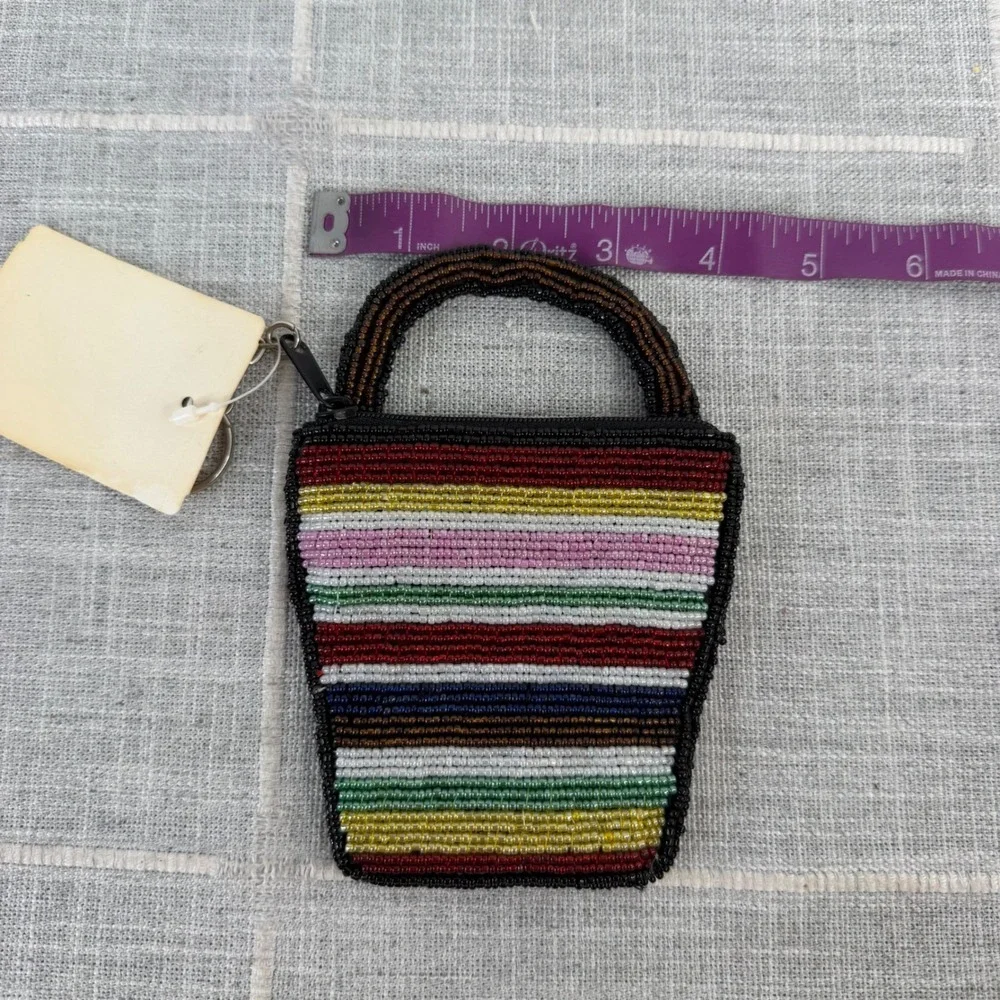 VTG Y2K John Weitz Beaded Coin Purse Change Bag Keychain Wallet Boho